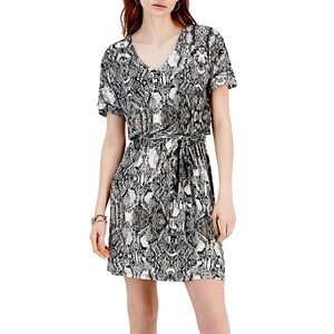 🩷INC INTERNATIONAL CONCEPTS SNAKESKIN PRINTED V NECK MINI DRESS SIZE LARGE